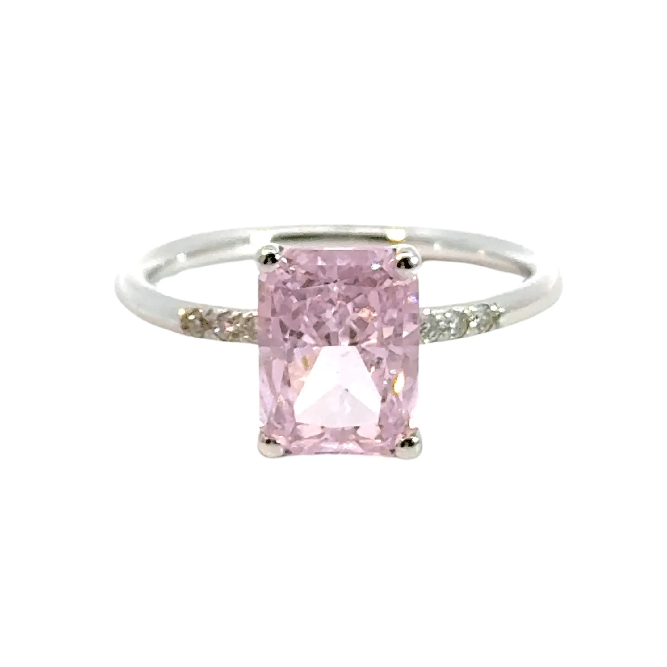 14CT White Gold Ring with Diamonds & Manmade Coloured Stone