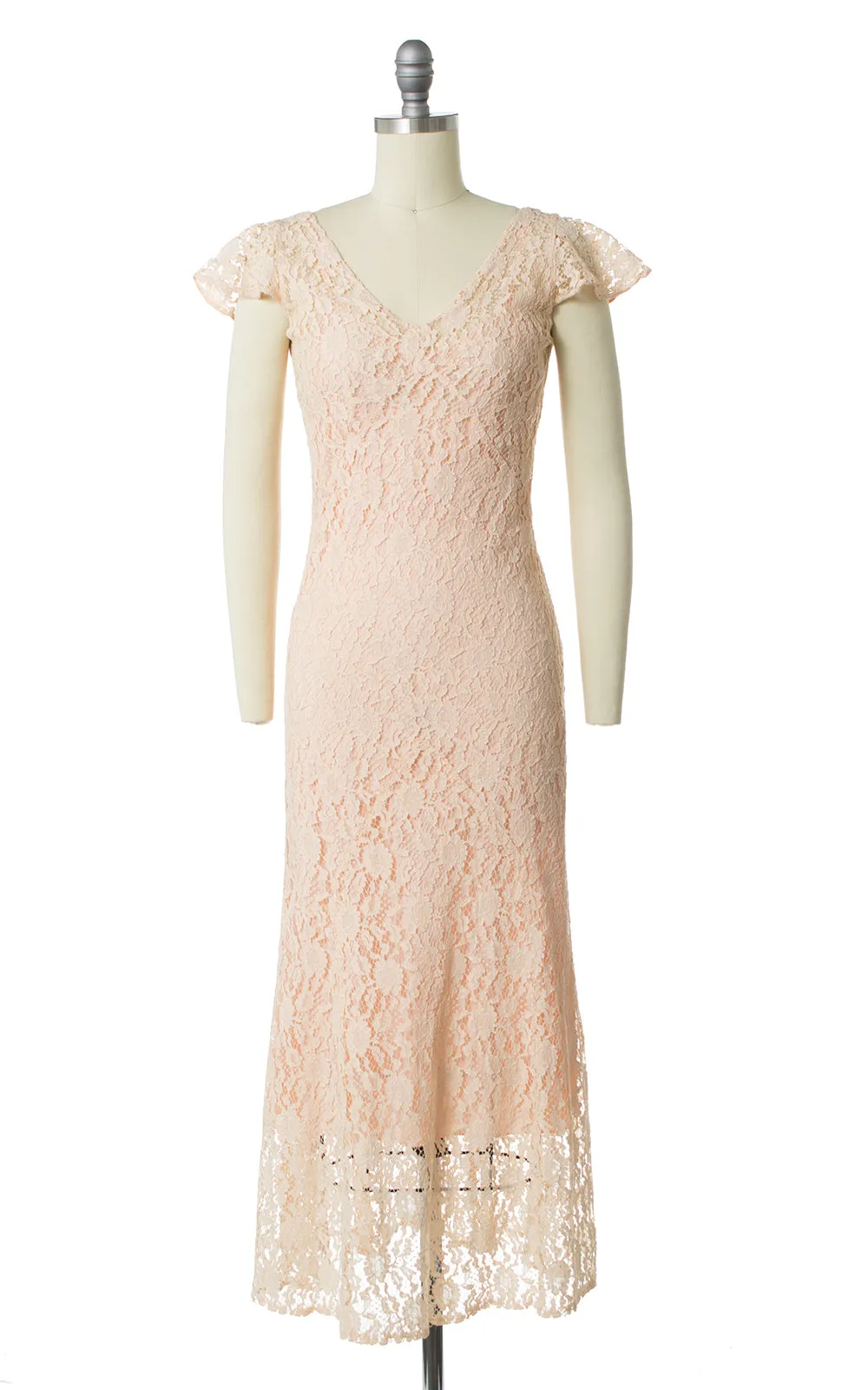 1930s Peach Lace Wedding Dress Set | x-small