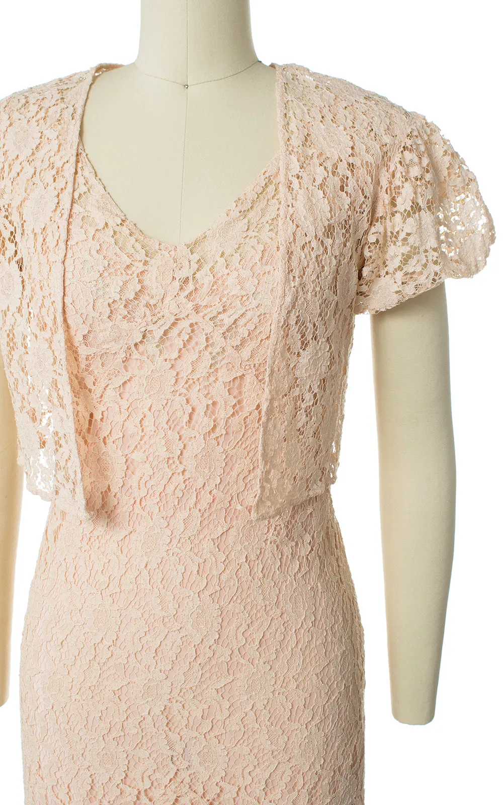 1930s Peach Lace Wedding Dress Set | x-small