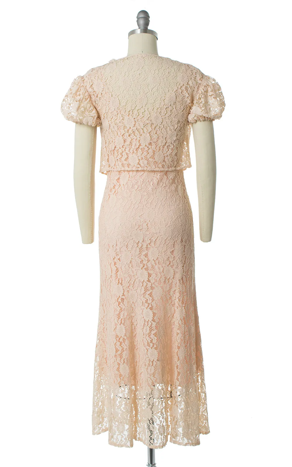1930s Peach Lace Wedding Dress Set | x-small