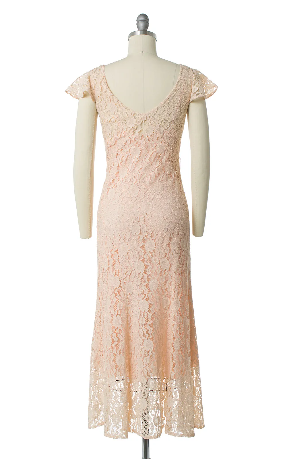 1930s Peach Lace Wedding Dress Set | x-small