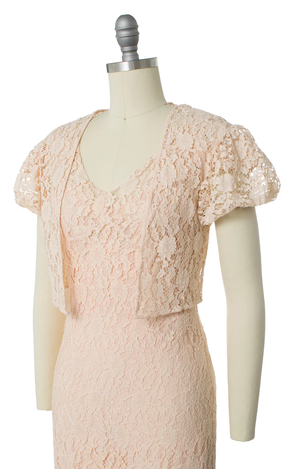 1930s Peach Lace Wedding Dress Set | x-small