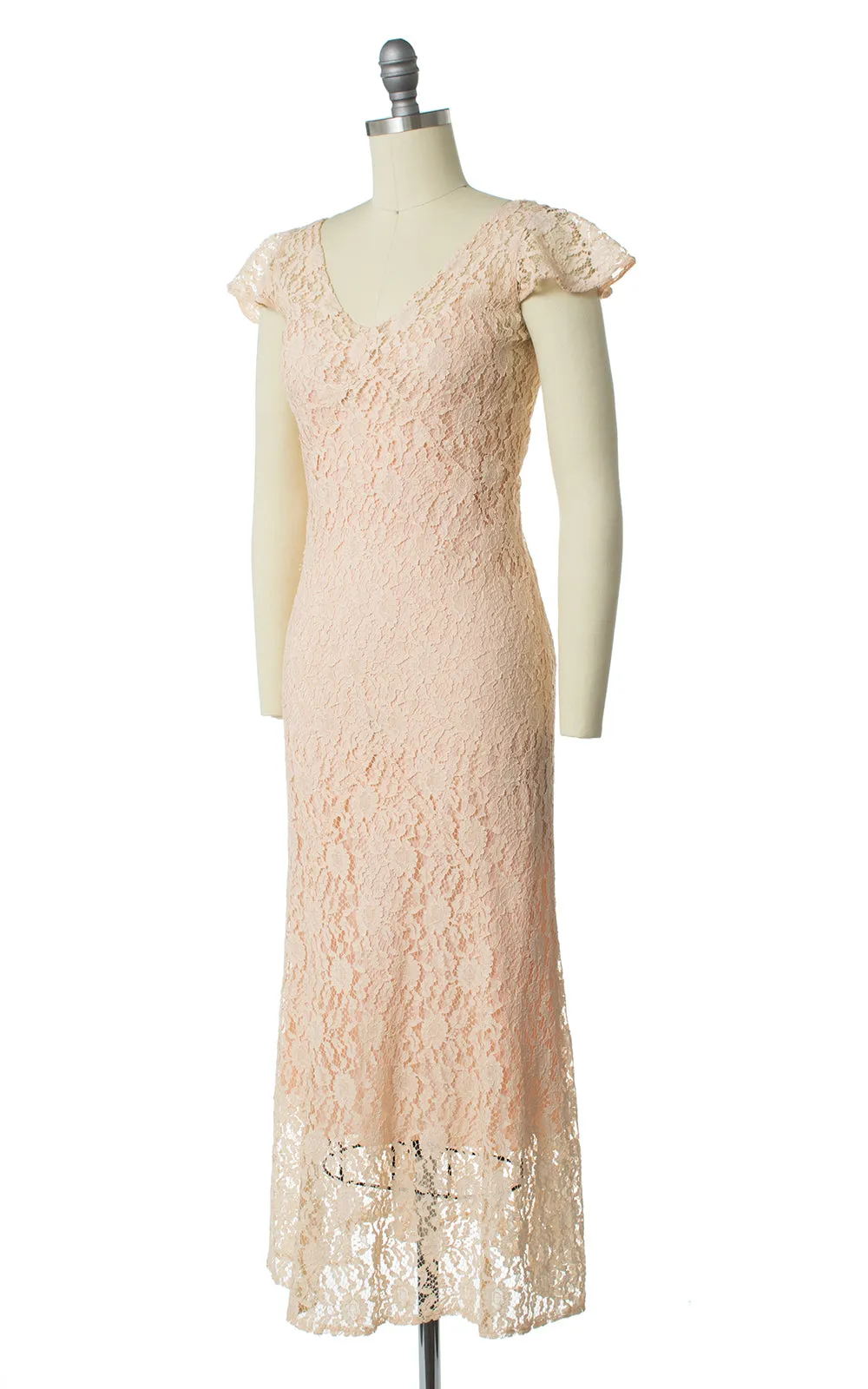1930s Peach Lace Wedding Dress Set | x-small