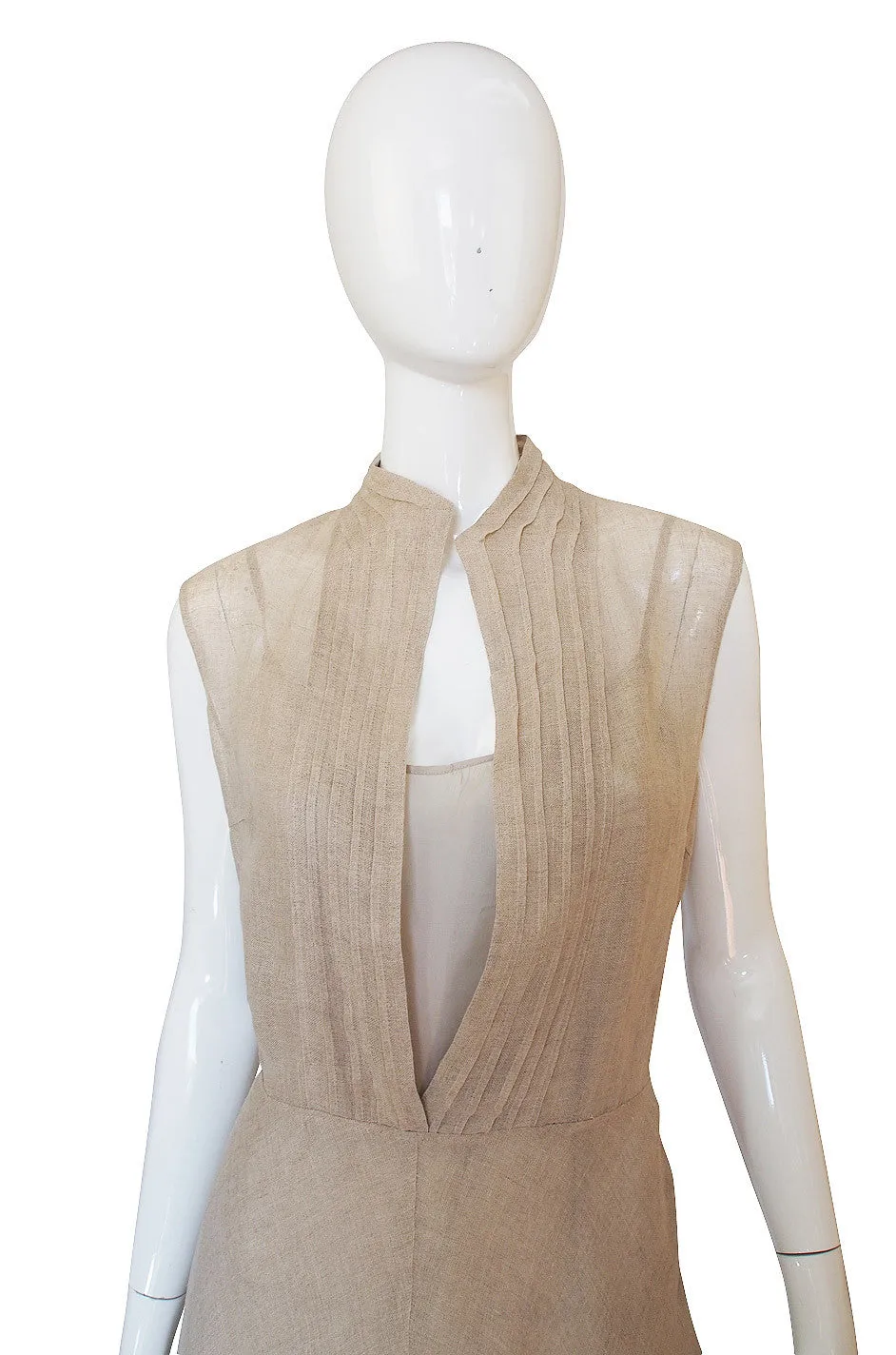 1990s Deep Plunge Linen Genny Maxi Dress
