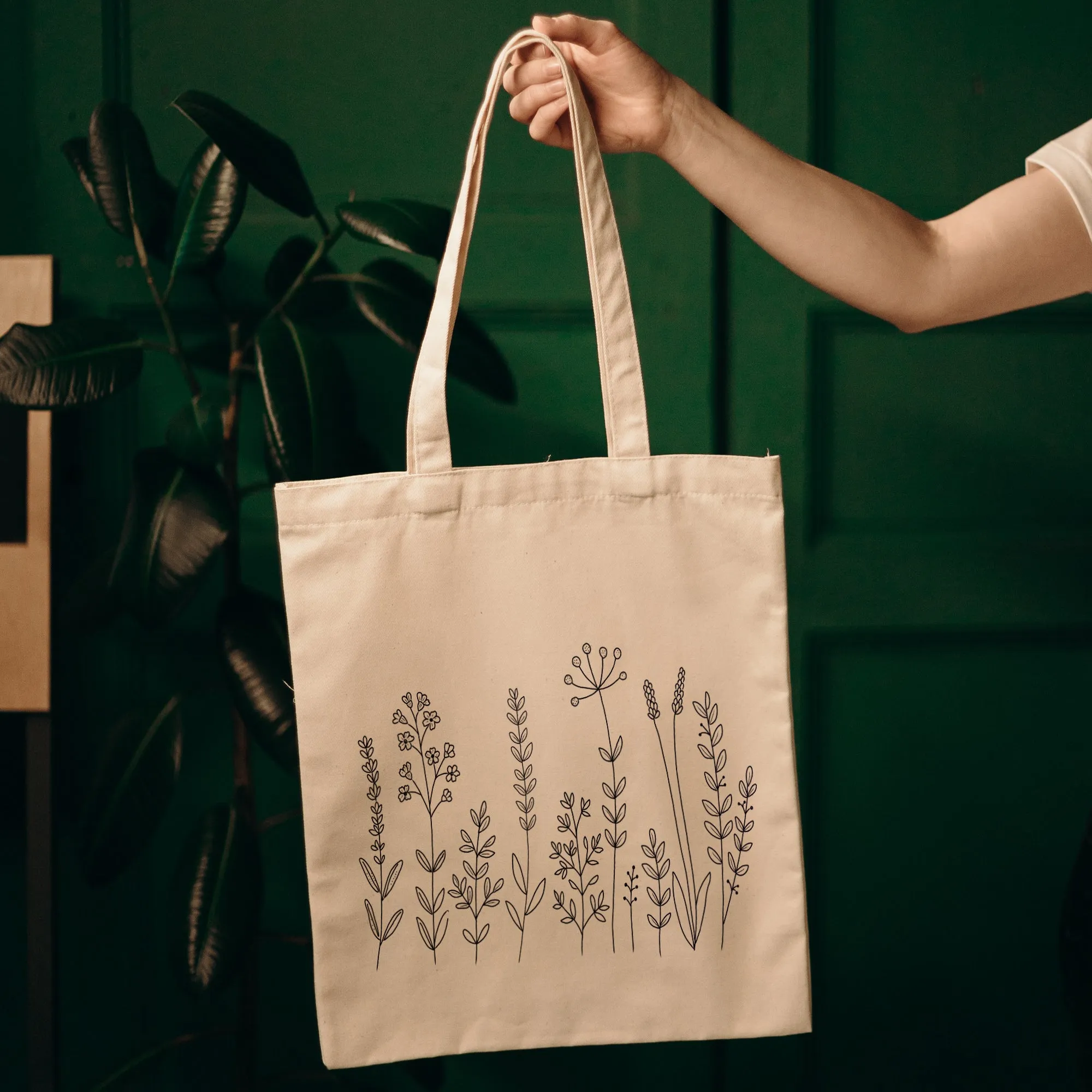 Black Flowers Tote Bag