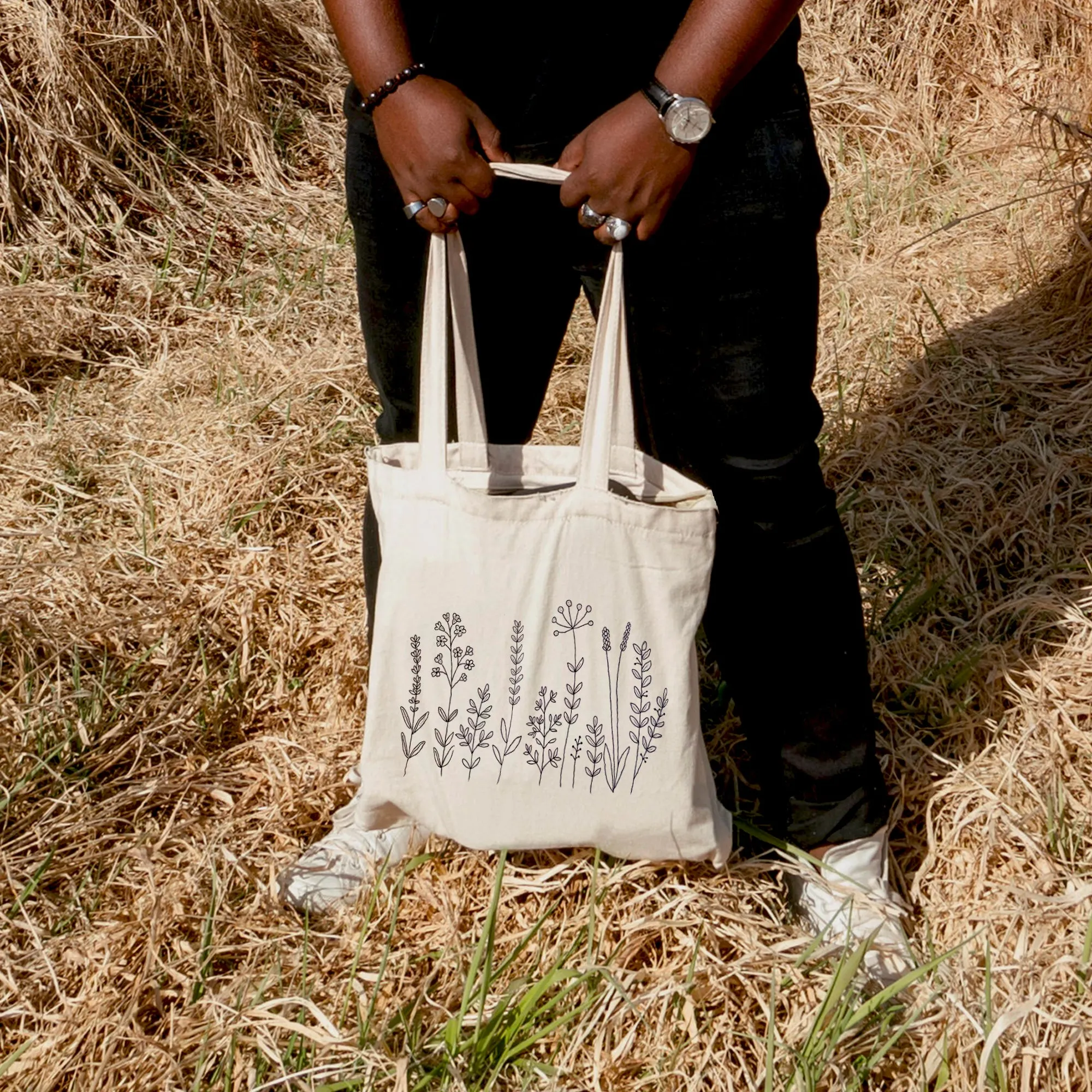 Black Flowers Tote Bag