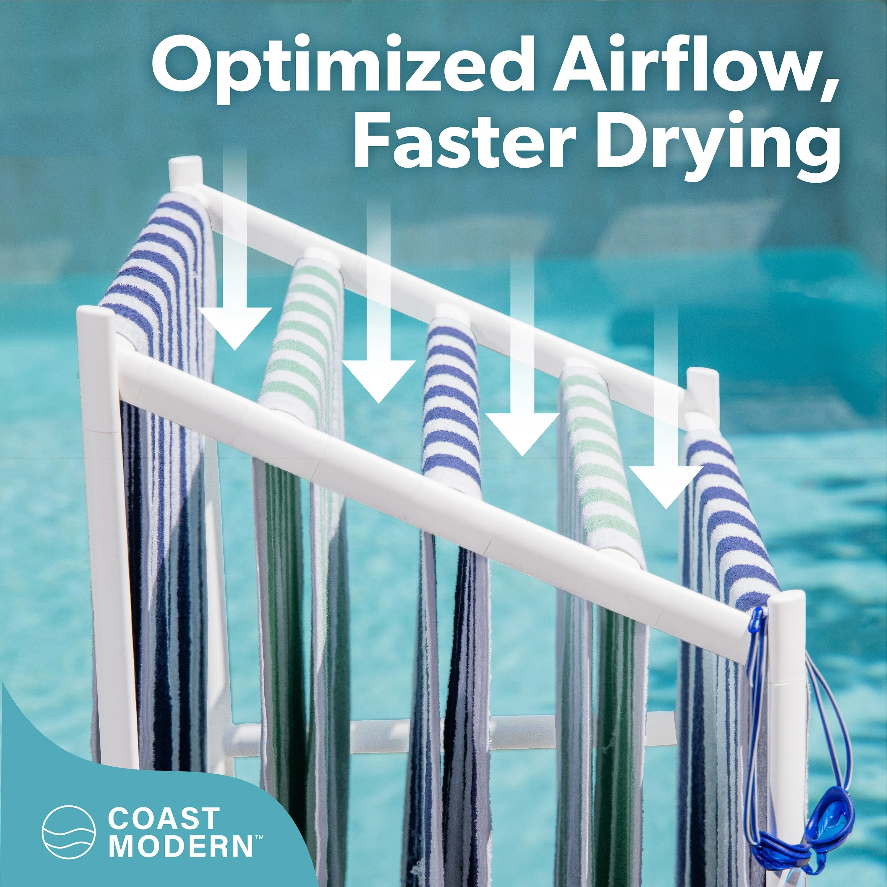 Coast Modern PVC Beach Towel Drying Rack for Pool & Hot Tub - Outdoor & Indoor 5-Tier Modern Design