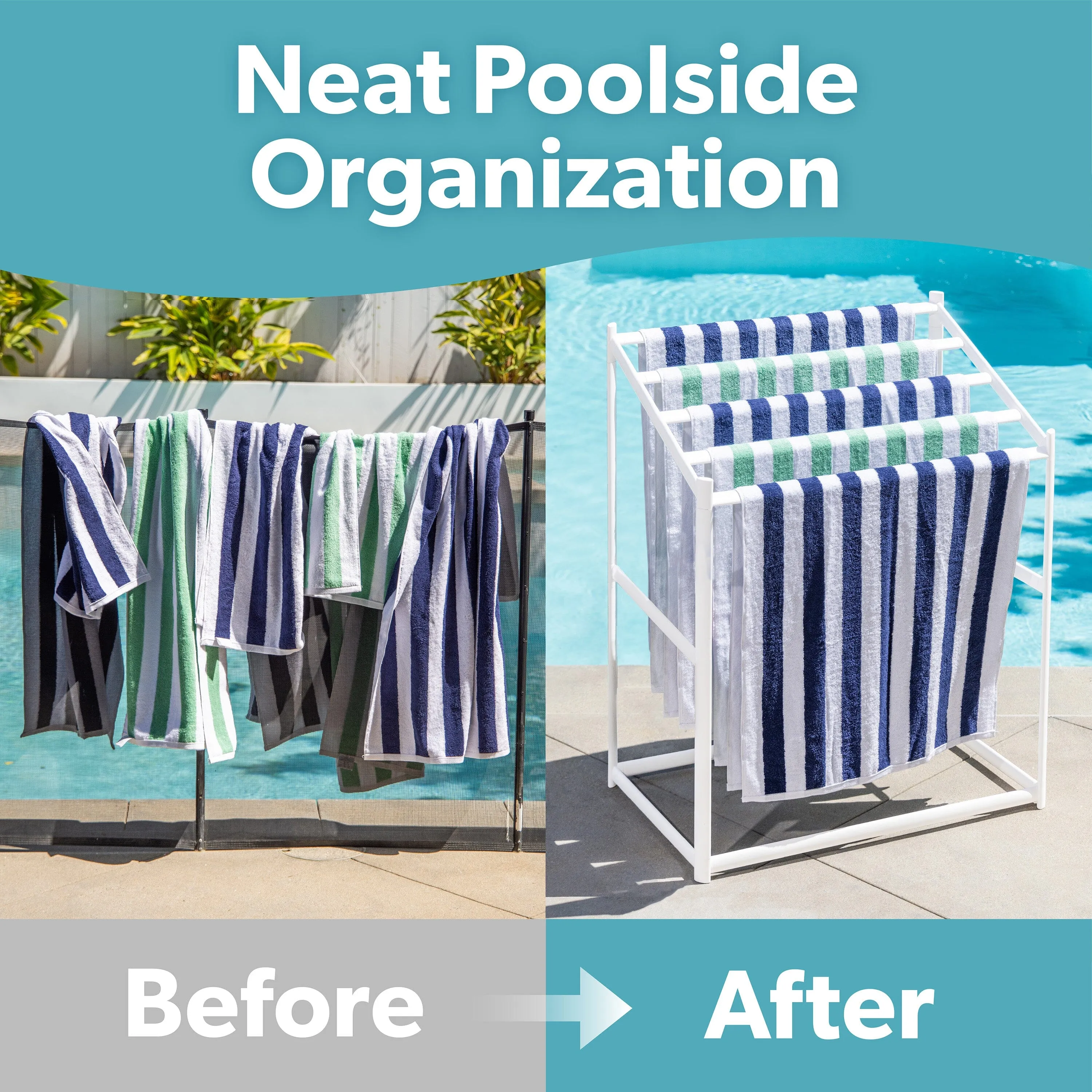 Coast Modern PVC Beach Towel Drying Rack for Pool & Hot Tub - Outdoor & Indoor 5-Tier Modern Design