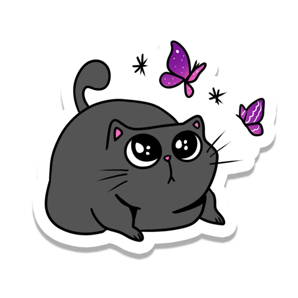 Cute Cat and Butterflies Vinyl Sticker