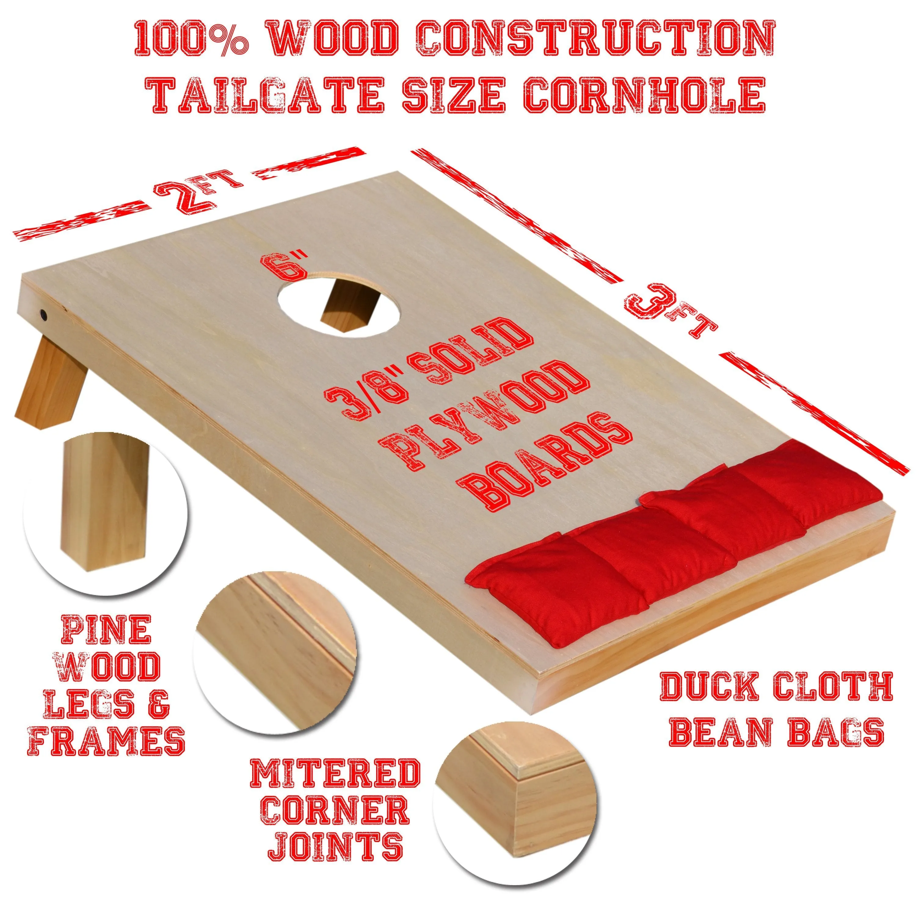 GoSports 3 ft x 2 ft Solid Wood Premium Cornhole Set