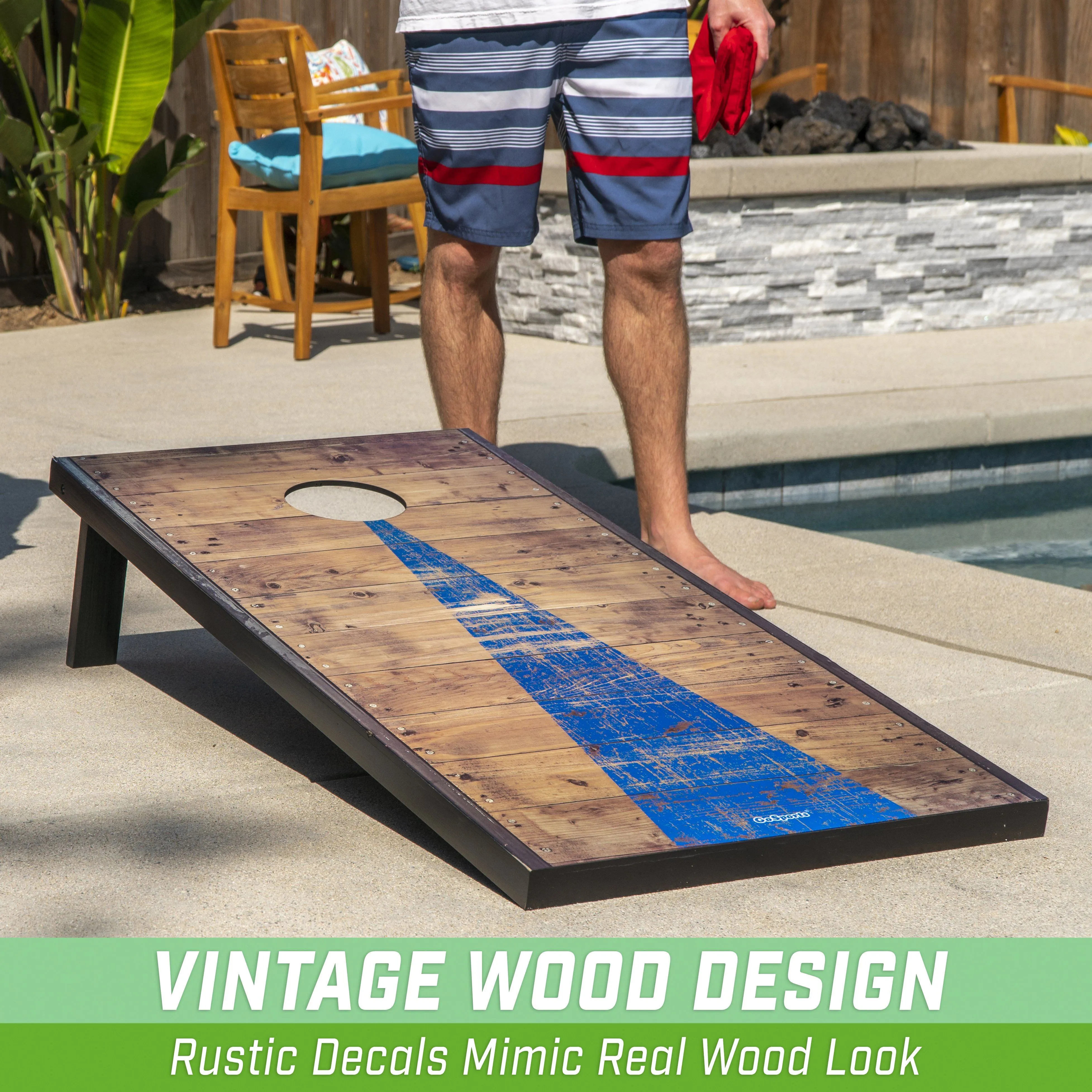 GoSports 4 ft x 2 ft Classic Cornhole Set - Rustic Wood