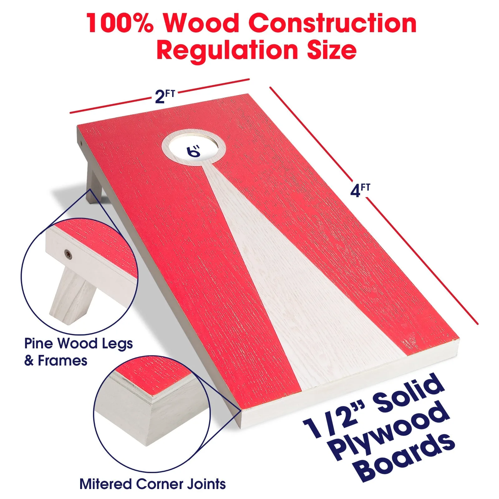 GoSports 4 ft x 2 ft Wood Cornhole Set - Red/Blue
