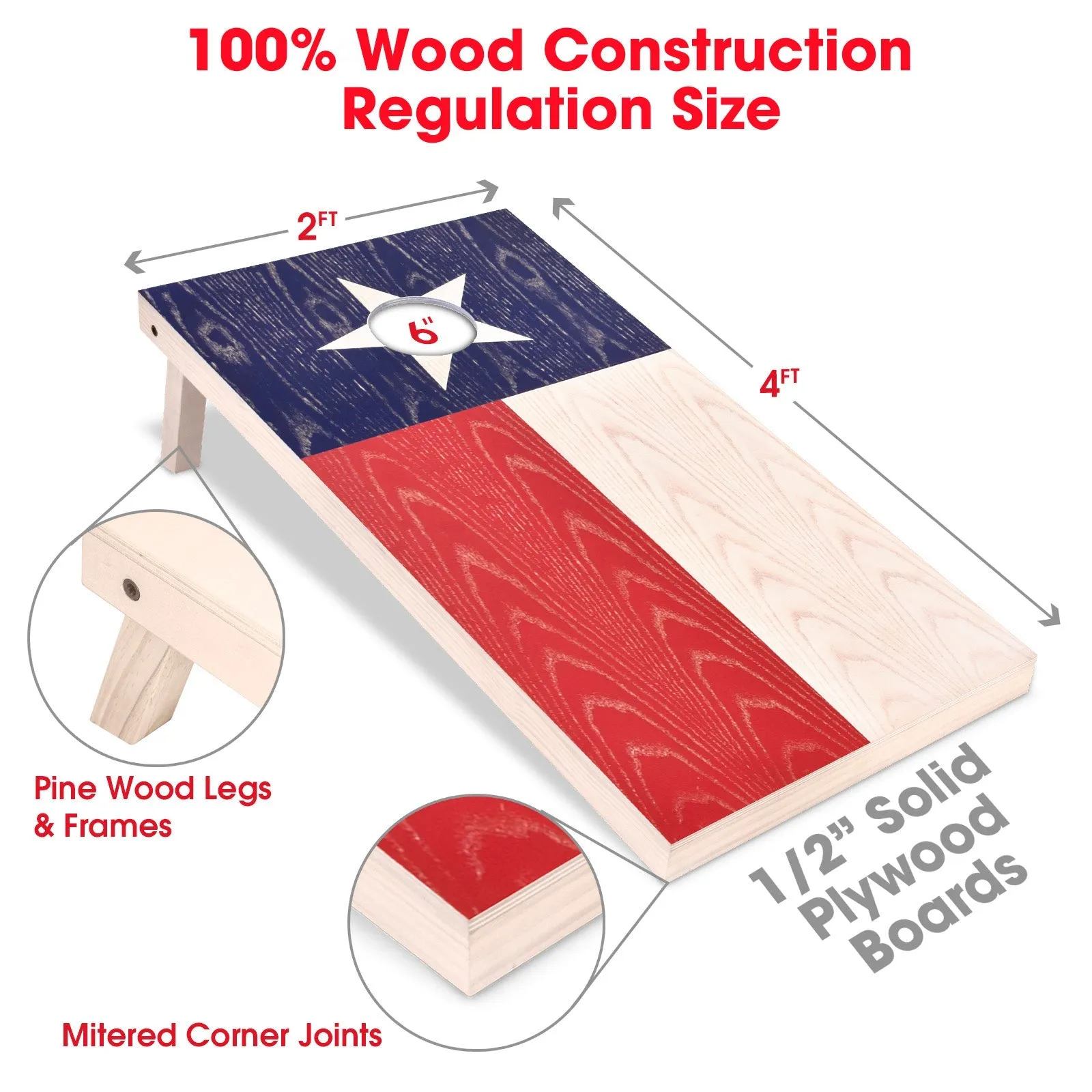 GoSports 4 ft x 2 ft Wooden Cornhole Set - Texas
