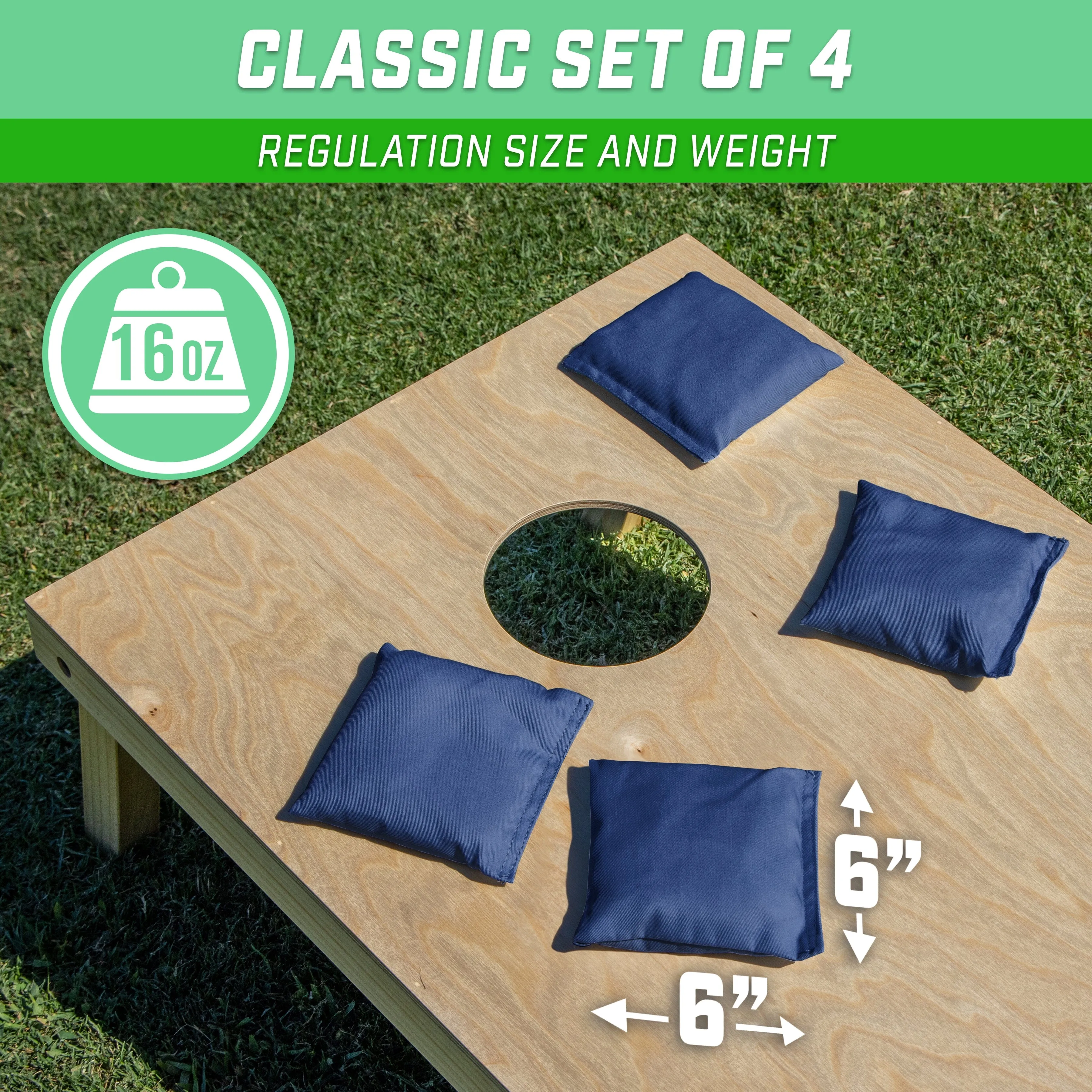 GoSports Cornhole Bean Bags Set of 4 - Regulation All Weather - Classic Navy