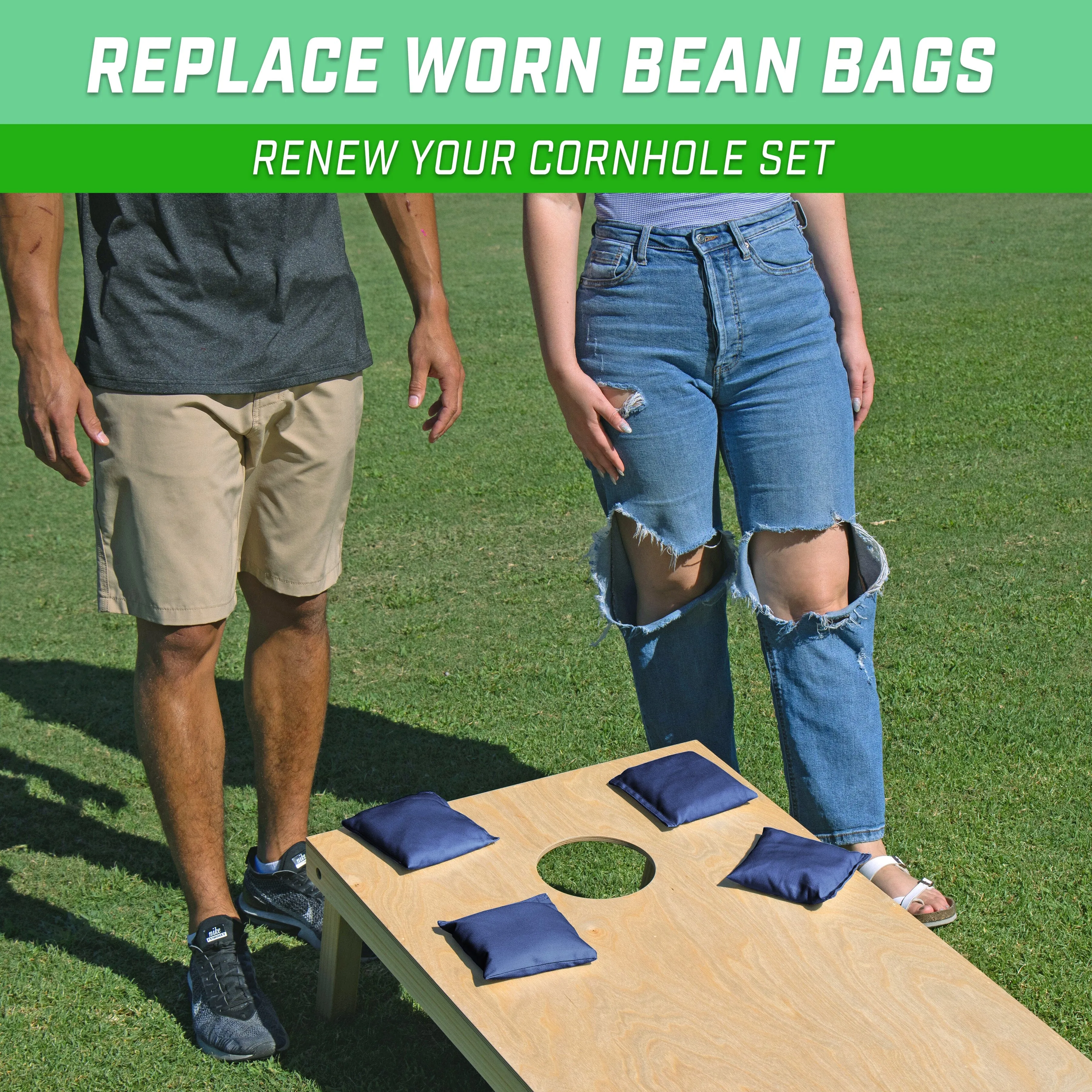 GoSports Cornhole Bean Bags Set of 4 - Regulation All Weather - Classic Navy