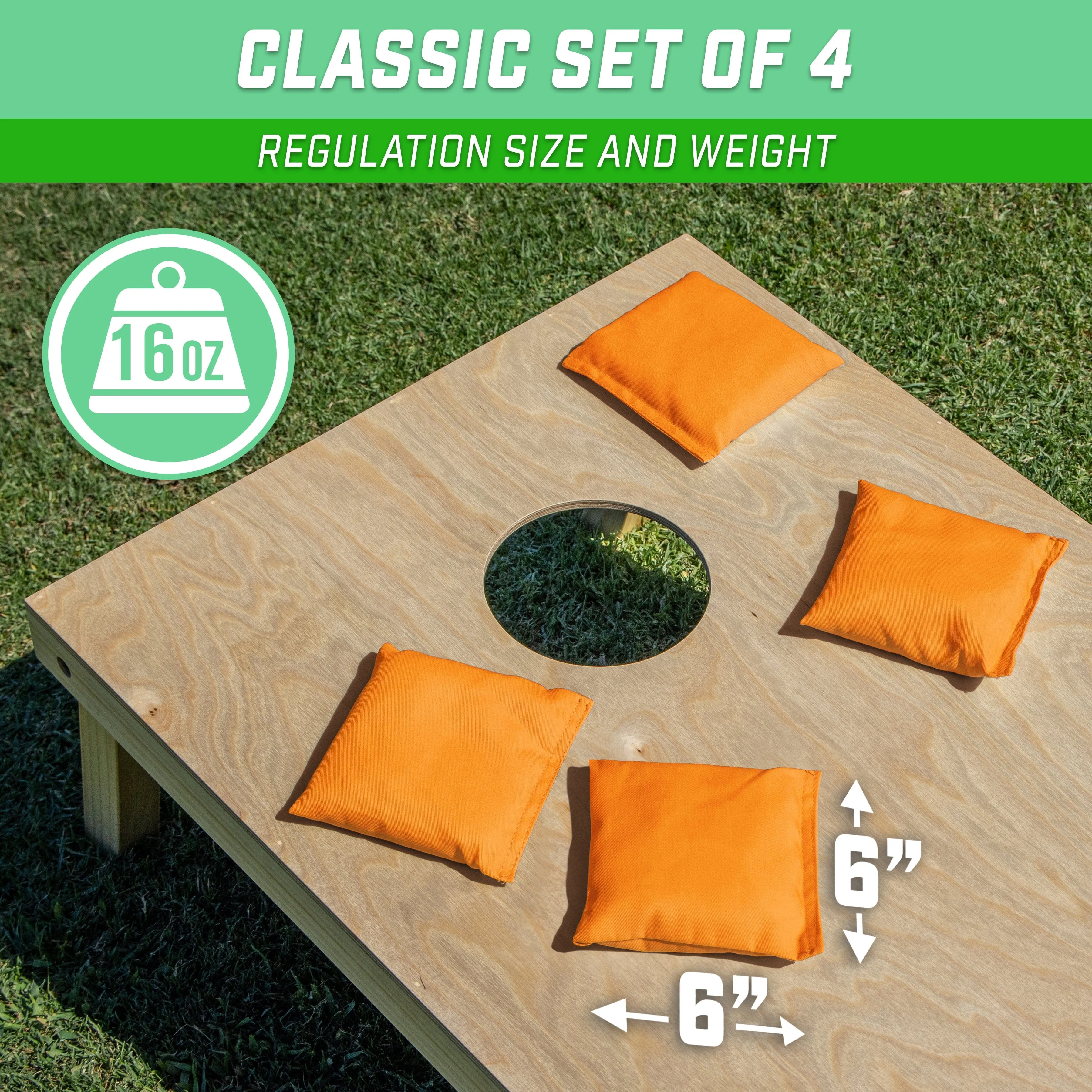 GoSports Cornhole Bean Bags Set of 4 - Regulation All Weather - Classic Orange