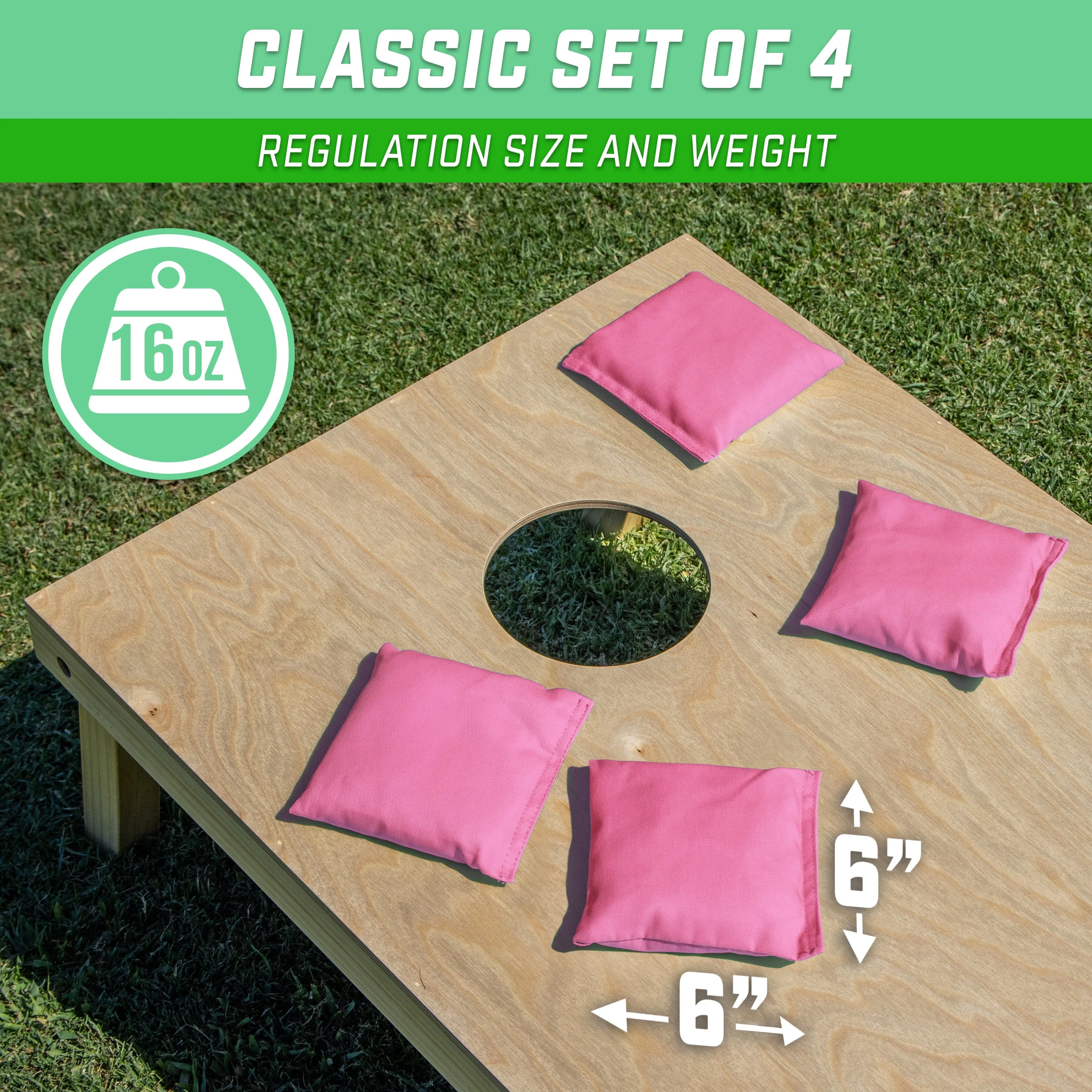 GoSports Cornhole Bean Bags Set of 4 - Regulation All Weather - Classic Pink