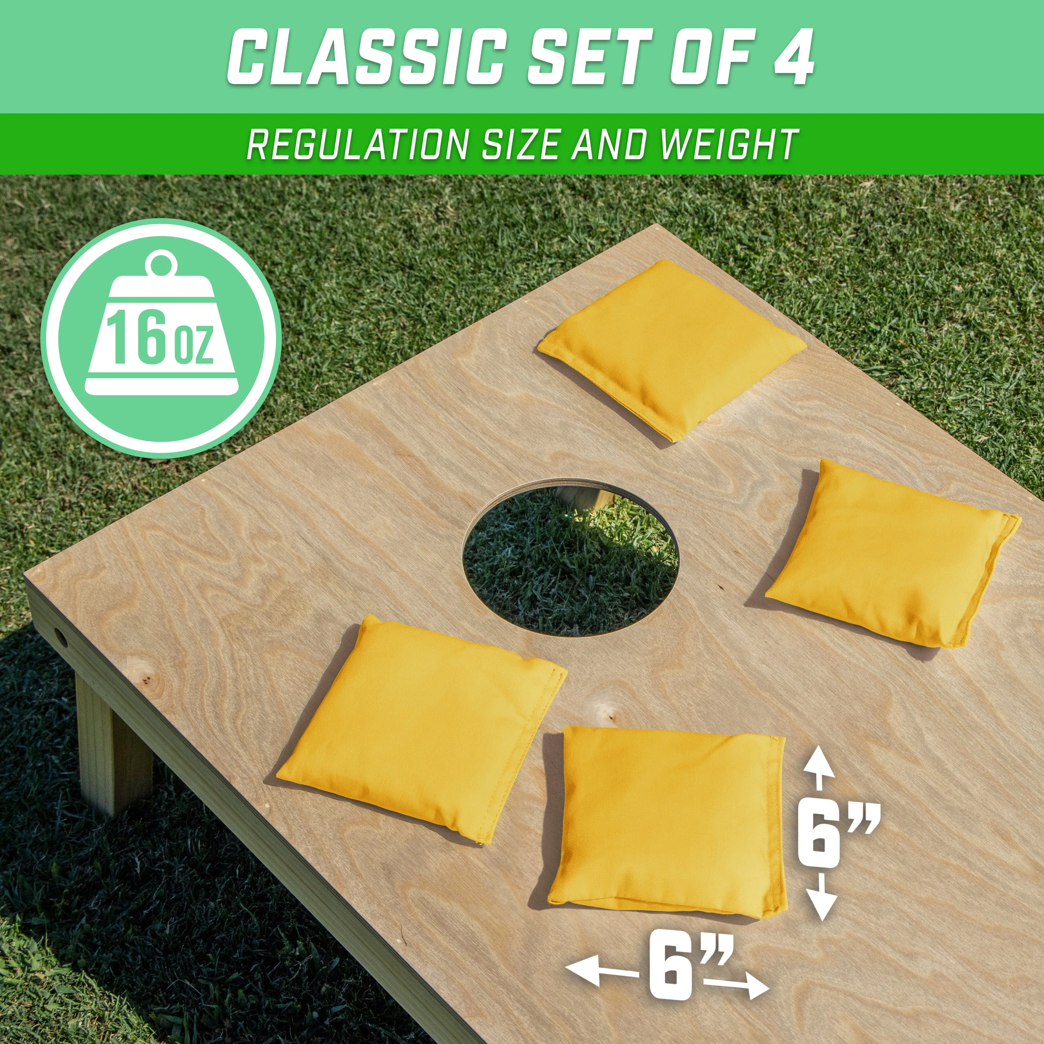 GoSports Cornhole Bean Bags Set of 4 - Regulation All Weather - Classic Yellow
