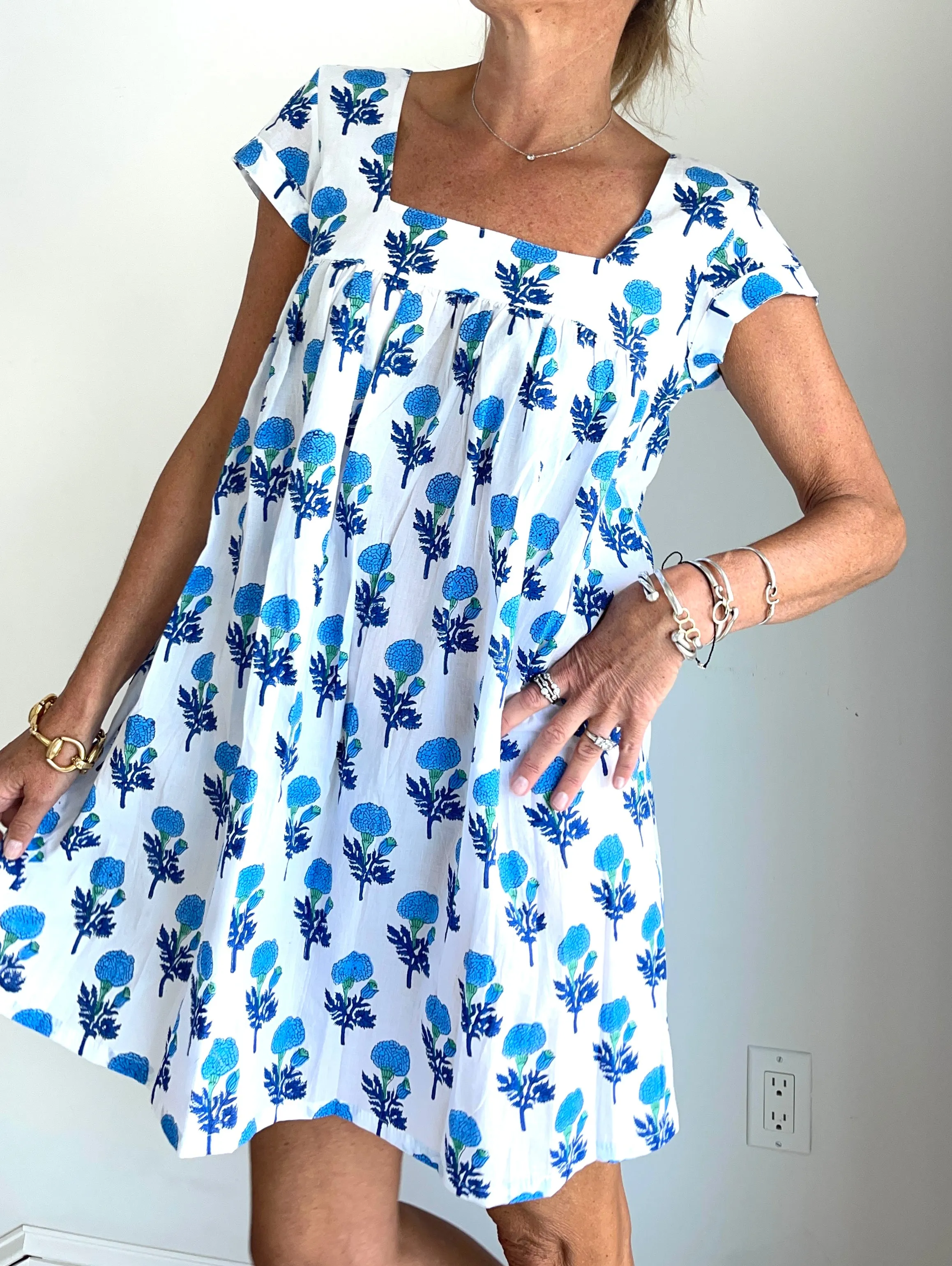Hand Blocked Classic Blue Babydoll Dress