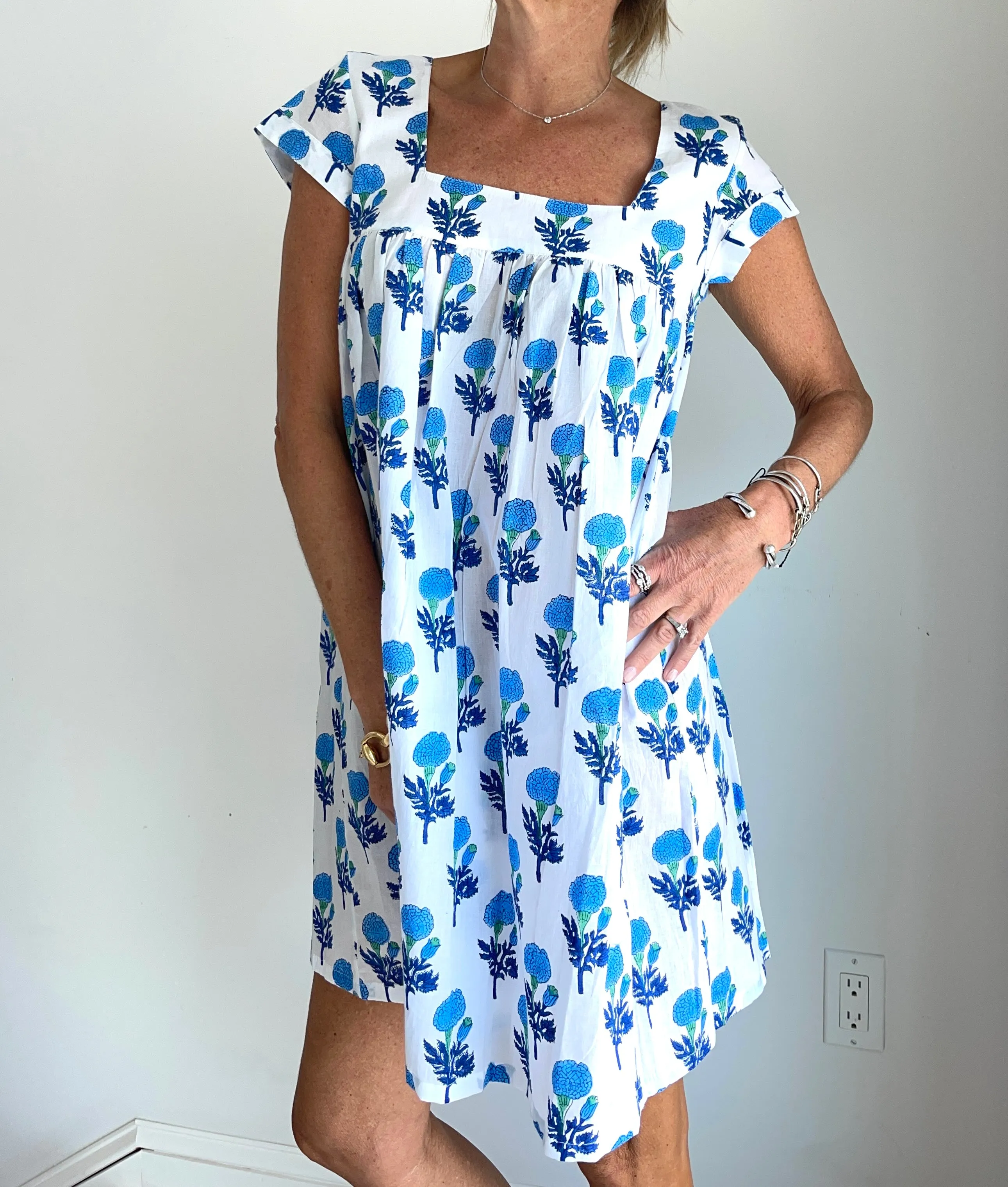 Hand Blocked Classic Blue Babydoll Dress