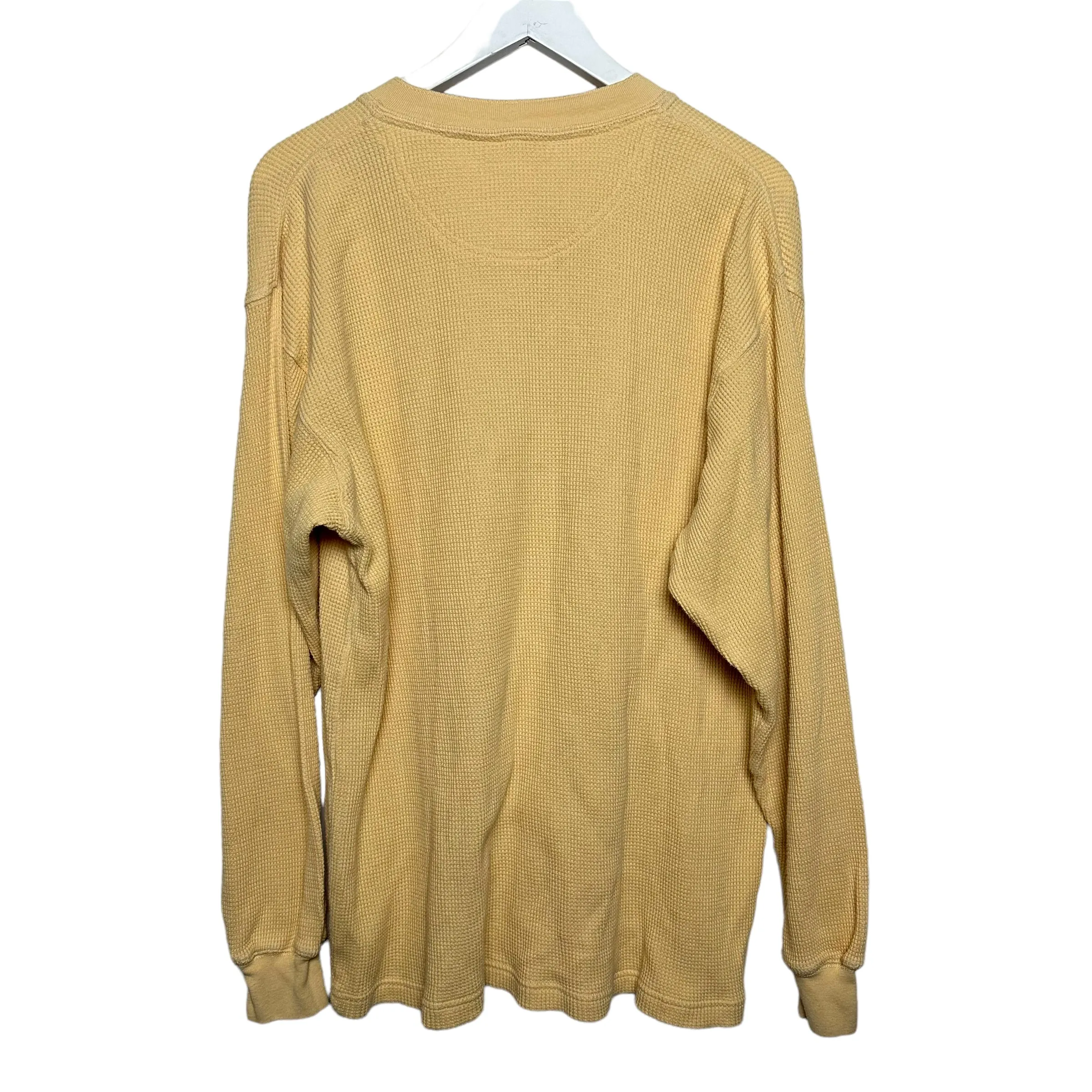 Vintage 90s Jos A Bank Thermal Shirt Waffle Knit Yellow Henley Cotton Medium