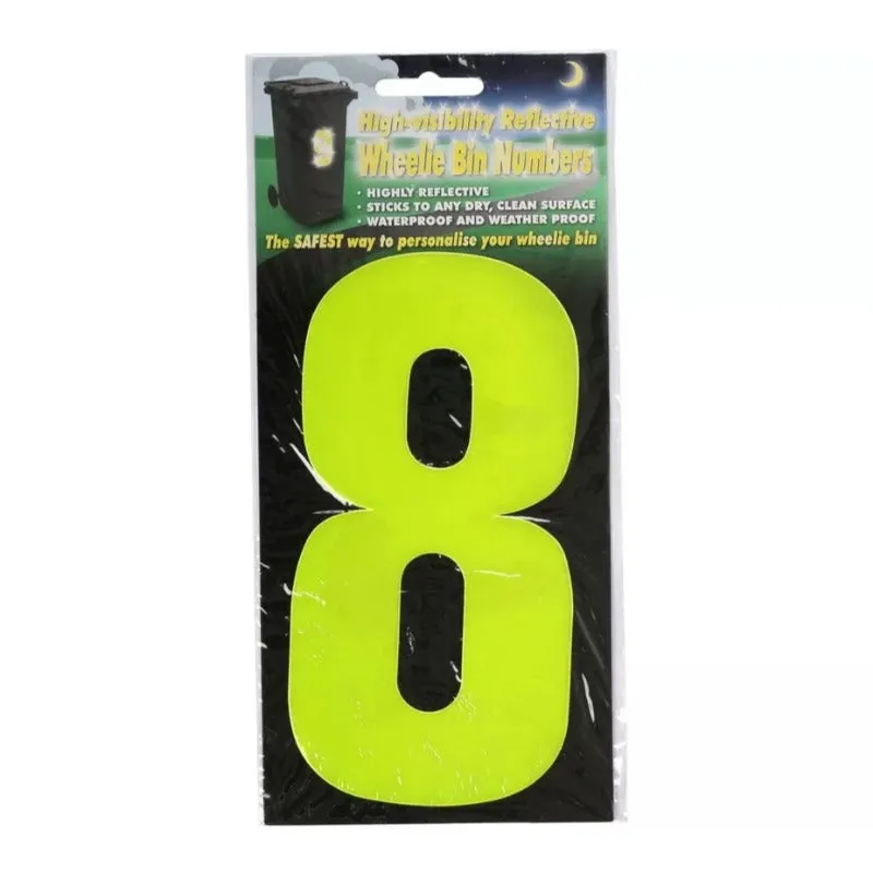 Wheelie Bin Sticker Yellow High Visibility Reflective - Number 8
